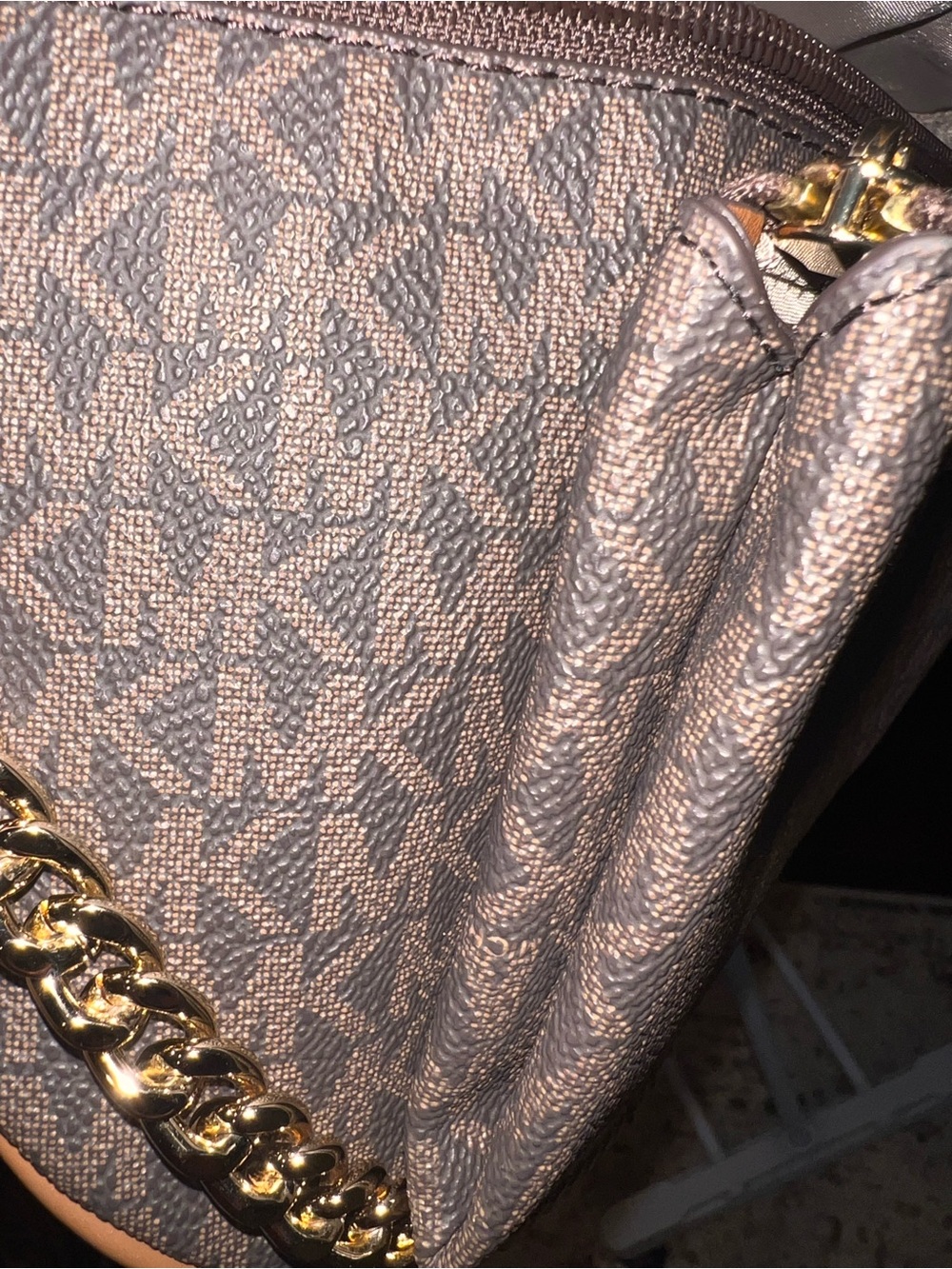 Michael Kors Brown Logo Crossbody with Tan Trim and Gold Chain - Picture 8 of 12